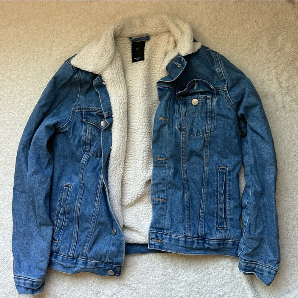 Blue Denim Jacket with White Sherpa Lining